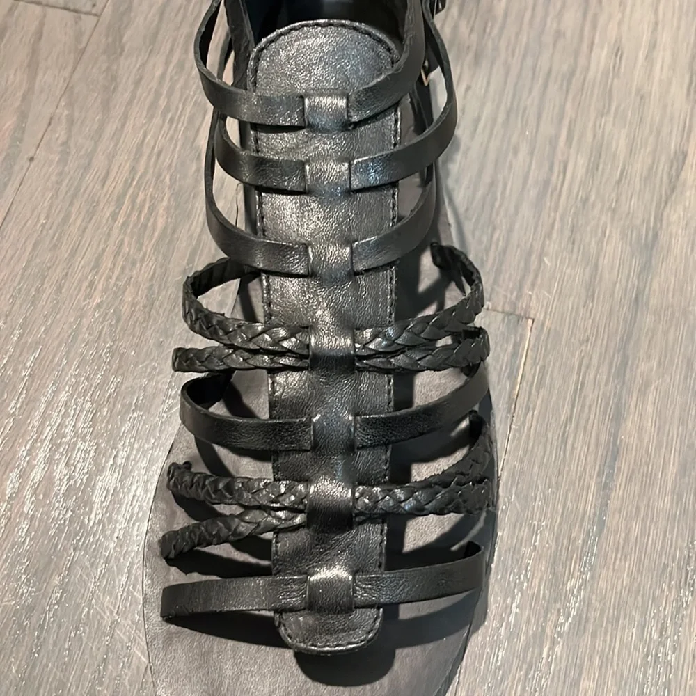 Steven by Steve Madden Staxxs Black Leather Gladiator Sandals 6.5 - Picture 6 of 10